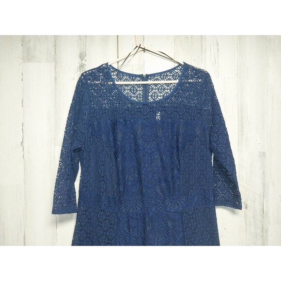 NY Collection Dress 1X NY Blue Lace Midi - Picture 3 of 8
